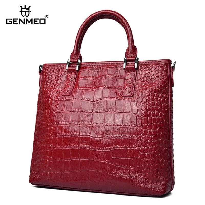 

GENMEO New Alligator Genuine Leather Handbag Women Luxury Shoulder Bags Female Fashion Cowhide Leather Tote Bag Bolsa Feminina
