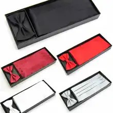 Мужской Свадебный галстук-бабочка для смокинга набор широкий пояс носовой платок Карманный полотенце черный красный белый серебряный сплошной галстук-бабочка