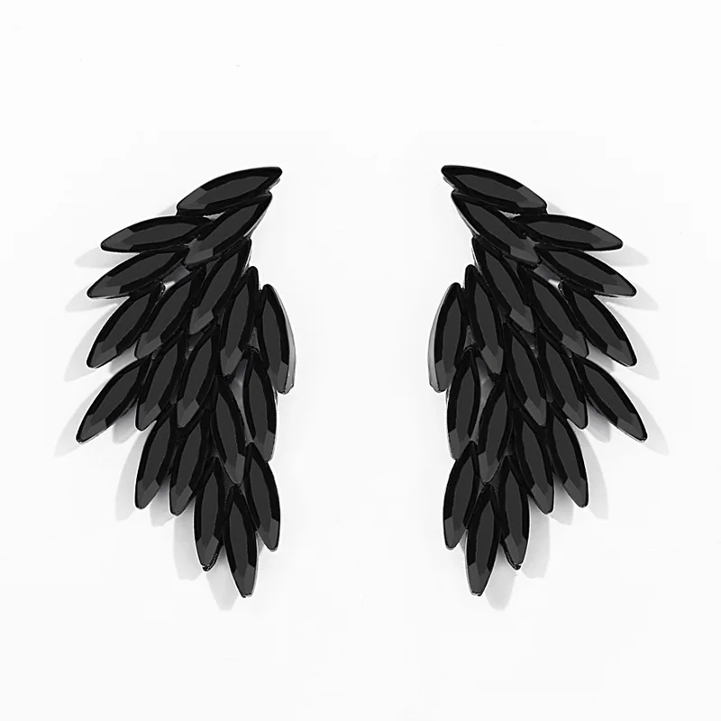 Minlover, простые черные ангельские крылья, висячие серьги для женщин, стразы, Ретро стиль, Marquise, перья, серьги, свадебные ювелирные изделия, MEH1470 - Окраска металла: MEH1470