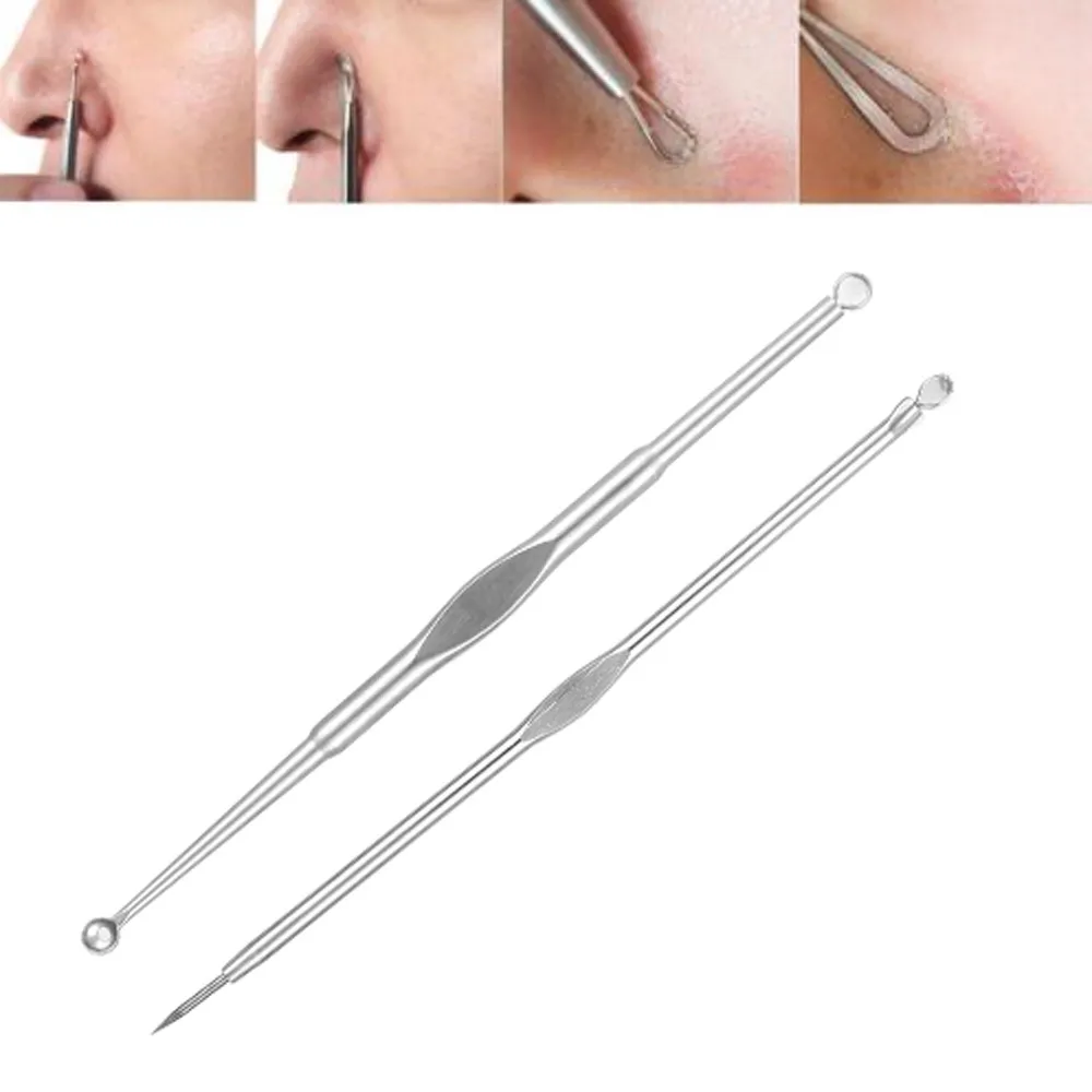 

High Quality Double Ended Acne Extractor Set 2PC Pimple Blemish Comedone Stainless Steel Silver Acne Extractor Remover Tool Set