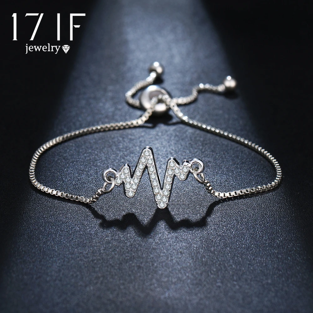 

17IF Silver Color Crystal Electrocardiogram Bracelets Adjustable Fashion Charm Bracelet Women Wedding Casual Jewelry Gifts New