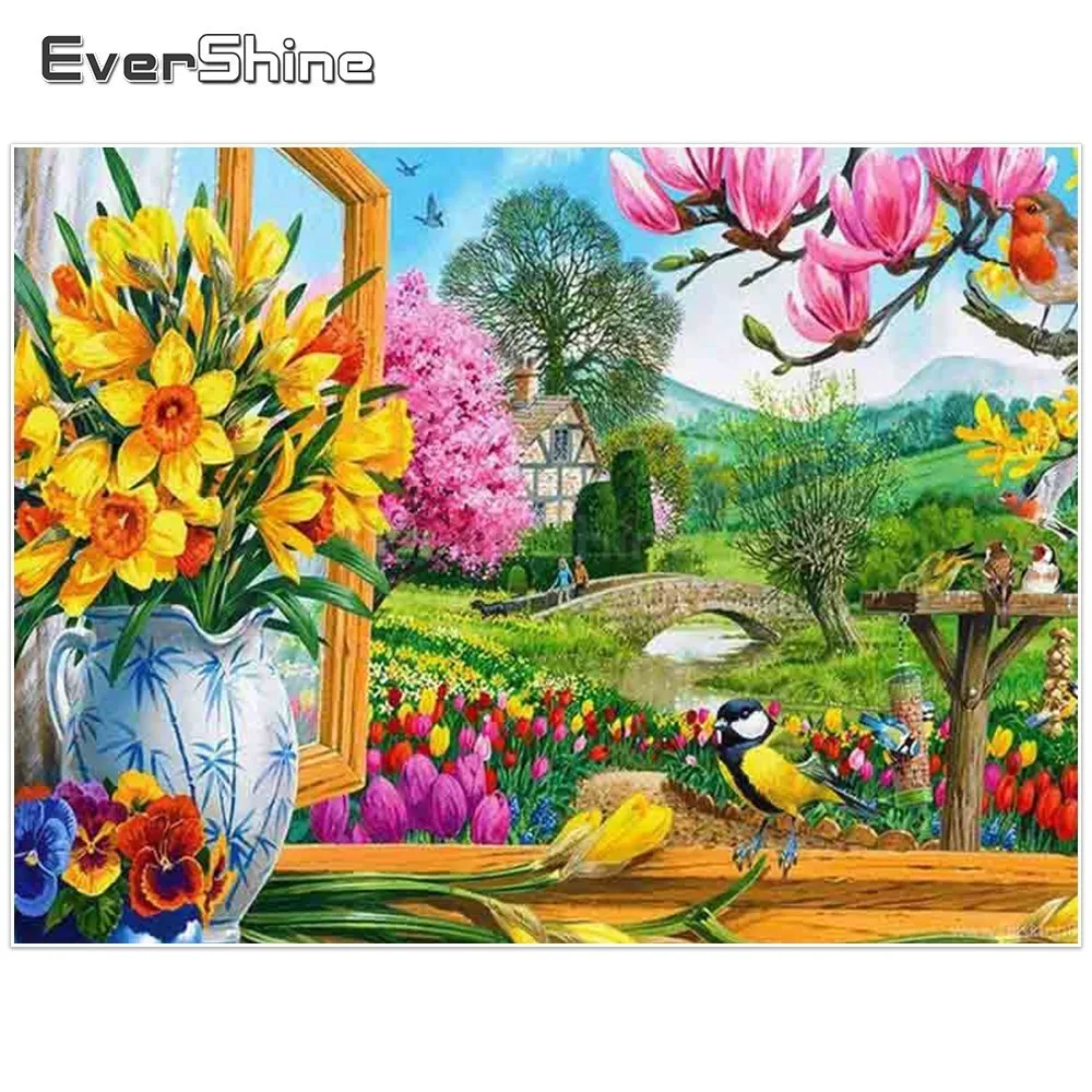 

EverShine 5D Diamond Painting Cross Stitch Flower Pictures Of Rhinestones Handmade Diamond Embroidery Flower Manual Hobby