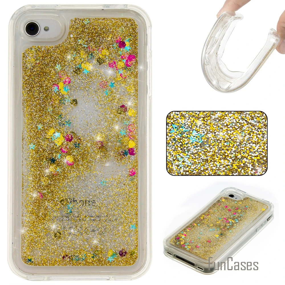 Coque Bling Love Heart Stars Soft TPU Phone Case Cover For iPhone 4S Funda Quicksand Cell Phone Case For iPhone 4 Capinhas Etui
