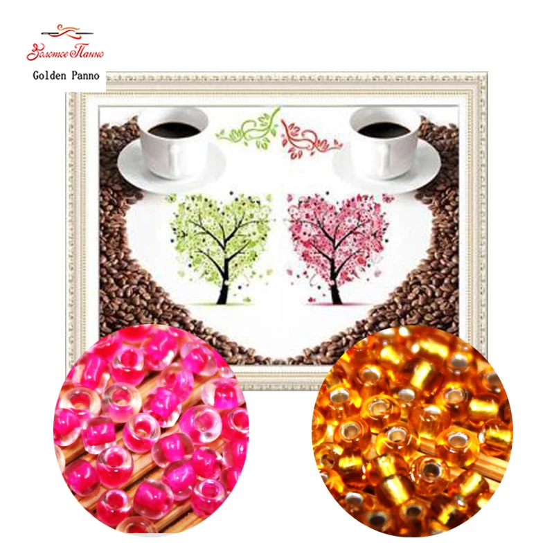 

Golden Panno,beads,Needlework,DIY,bead Cross stitch ,Embroidery stitch,Precise Printed painting,heart Pattern cross,coffee 801
