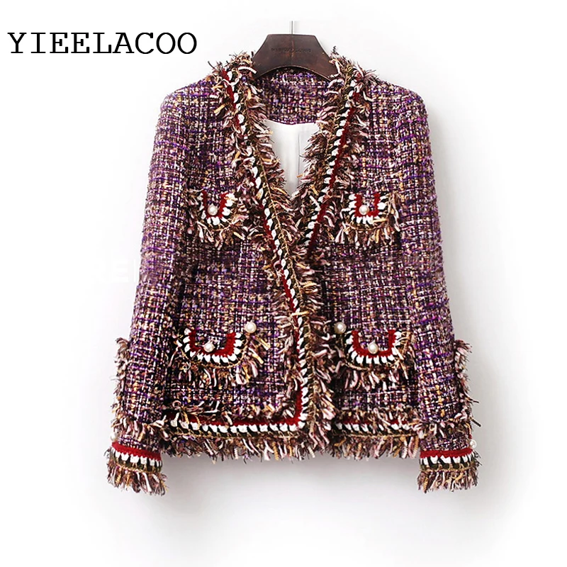 D'une Pourpre Tweed Femme Femmes Burr Pour Parfum Seule Manteau Petit De automne Pièce Nouveau Veste Printemps qFqrwHtp