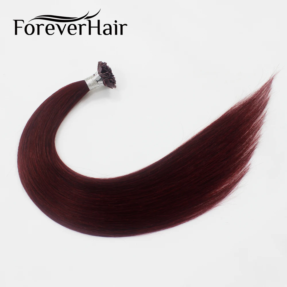 FOREVER HAIR 0,8 г/локон 2" Remy плоский наконечник человеческих волос для наращивания бордовый# 99J Европейский Кератиновый плоский кончик предварительно скрепленные волосы для наращивания 40 г