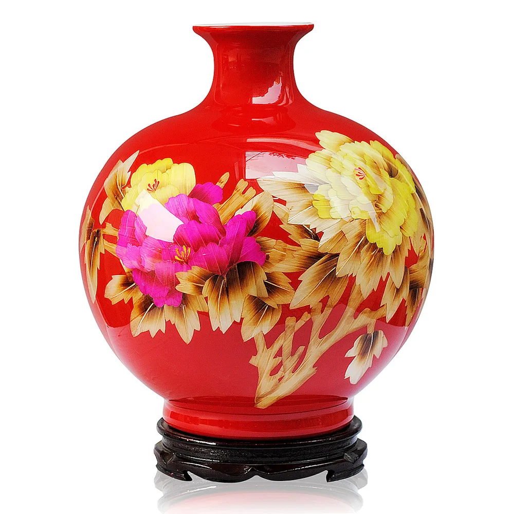 

Ceramics China Red Peony straw vase modern and stylish furnishings ornaments crafts furnishings