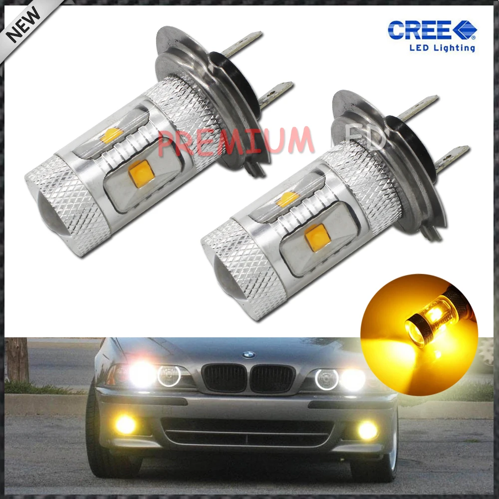 

2pcs JDM Gold Yellow 3000K 30W CRE'E High Power H7 LED Replacement Bulbs For Fog Lights, Driving Lights