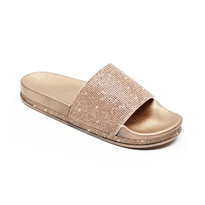

Summer Women Sparkling Crystal Slippers Rhinestone Bling Slides Flat Soft Home Flip Flops Female Shoes Beach Sandals