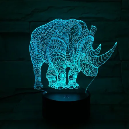 Животные носороги 3D лампа детское освещение LED настроение ночник многоцветный