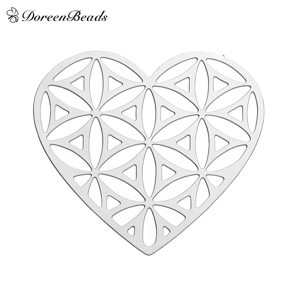 DoreenBeads 304 нержавеющая сталь цветок жизни фурнитура для украшений сердца тусклого