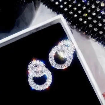 

Luxury Across Drop Earrring Crystal Cz 925 sterling silver Bohe Engagement Wedding Dangle Earrings for women Party Jewelry