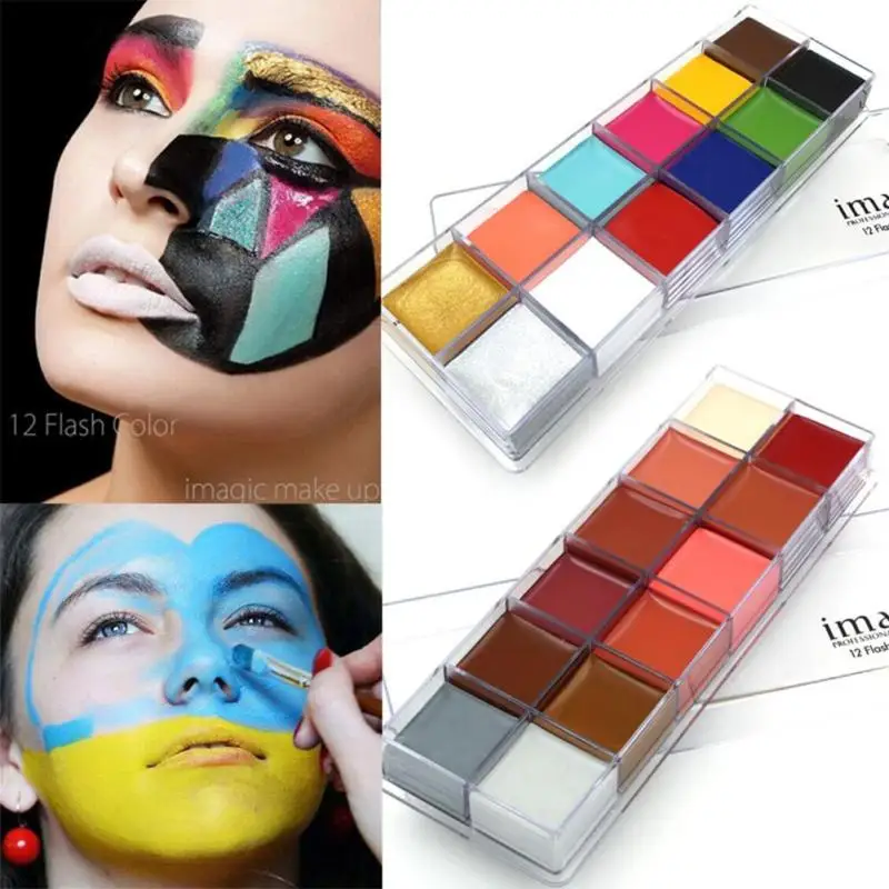 

IMAGIC 12 Colors/Set Flash Tattoo DIY Face Body Paint Oil Painting Art Palette Halloween Party Fancy Dress Beauty Makeup Tool B3