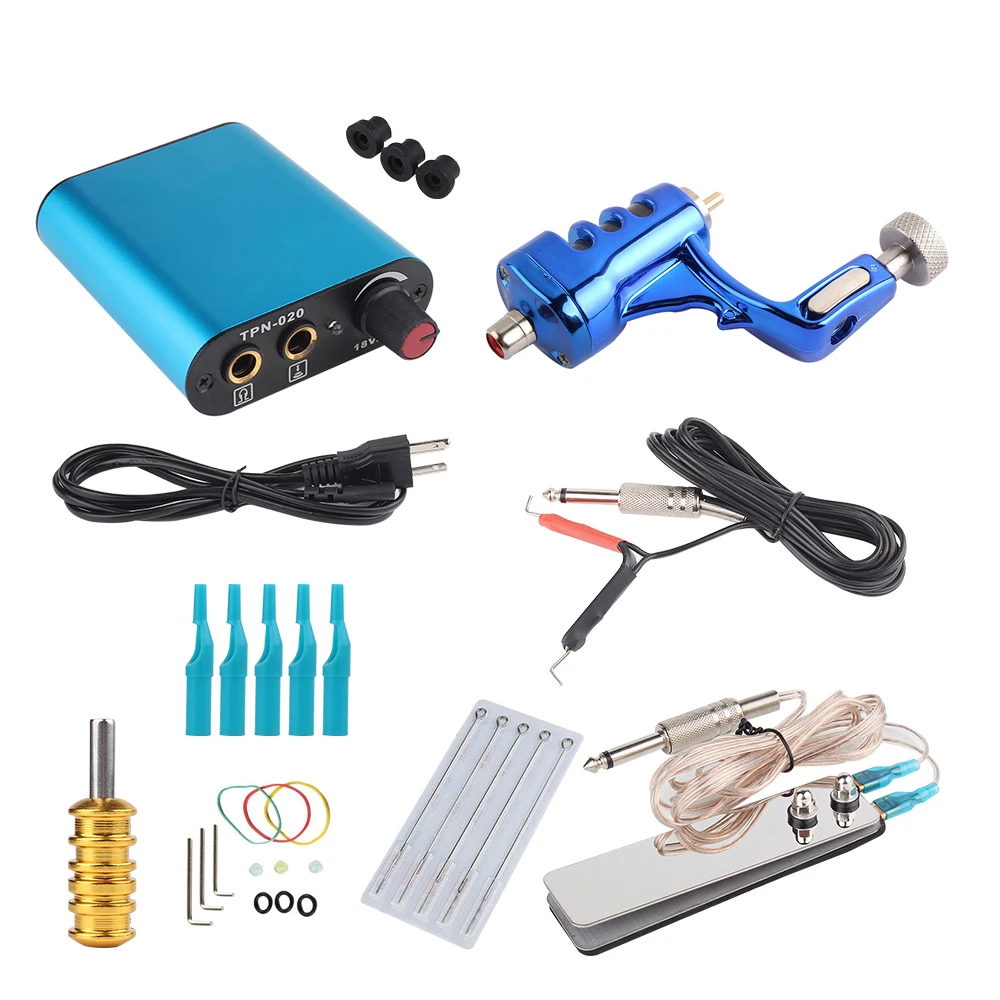 

Professional Blue Tattoo Rotary Guns Kit Liner And Shader Complete Tattoo Machine Ink Sets Starter Supply