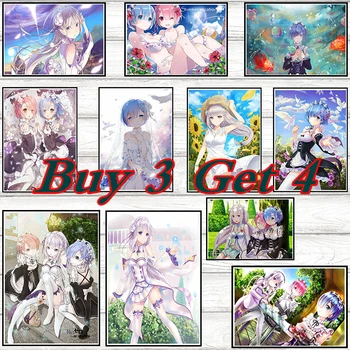 

Re:Life in a different world from zero Coated paper Poster wall sticker Japanese anime Rem Emilia Ram 42*30cm