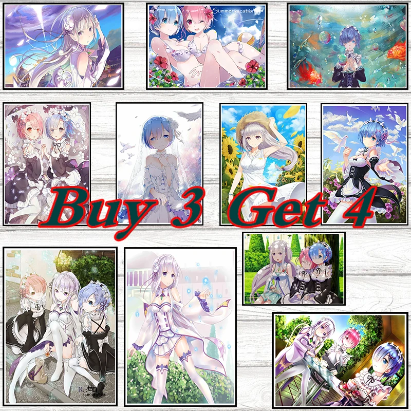 Re:Life in a отличается от zero coaded paper Poster Настенная Наклейка японского аниме Rem Emilia Ram