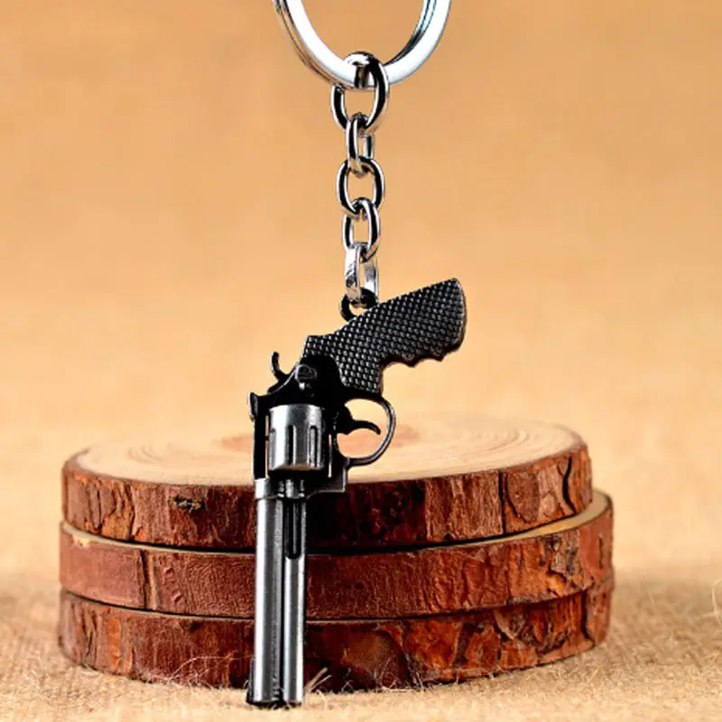 TIOODRE Cool Revolver Pistol Weapon Gun Model Metal Keyring Keychain Mini Key Ring Car Key Chain Ring Holder Souvenir for Gift