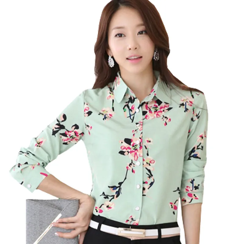 New 2017 Spring Summer Style Floral Print Shirt Women's Long Sleeve