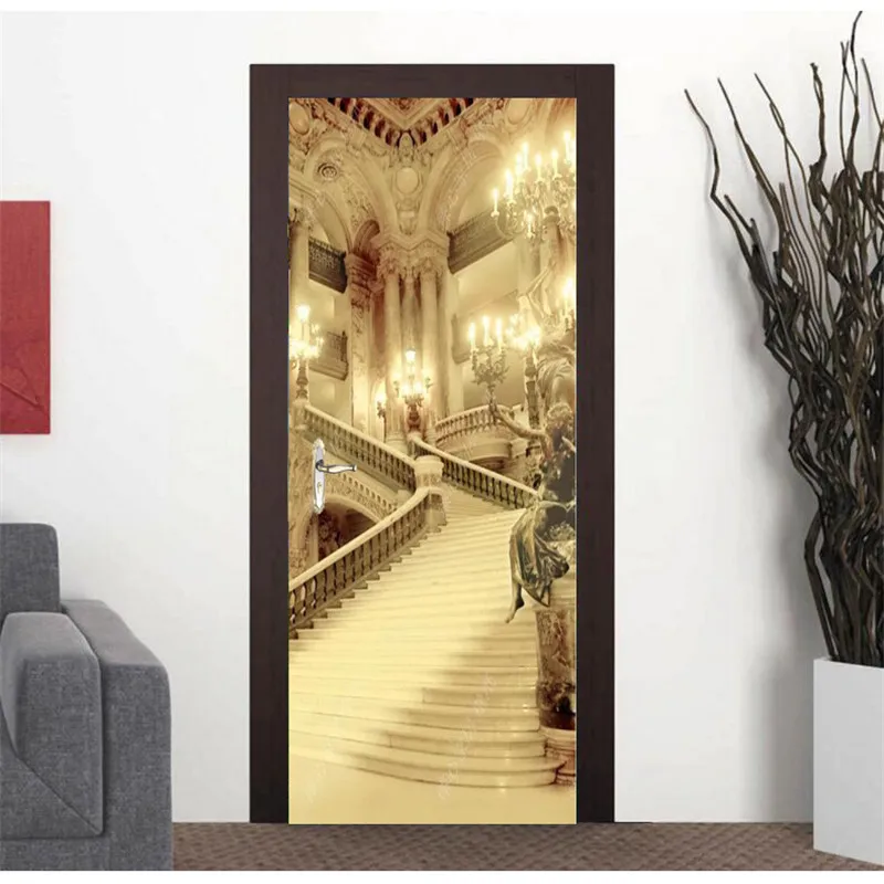 

3D Retro Palace Stair Poster PVC Waterproof Entire Door Sticker Creative Stickers Door Wall Sticker DIY Mural Bedroom Home Decor