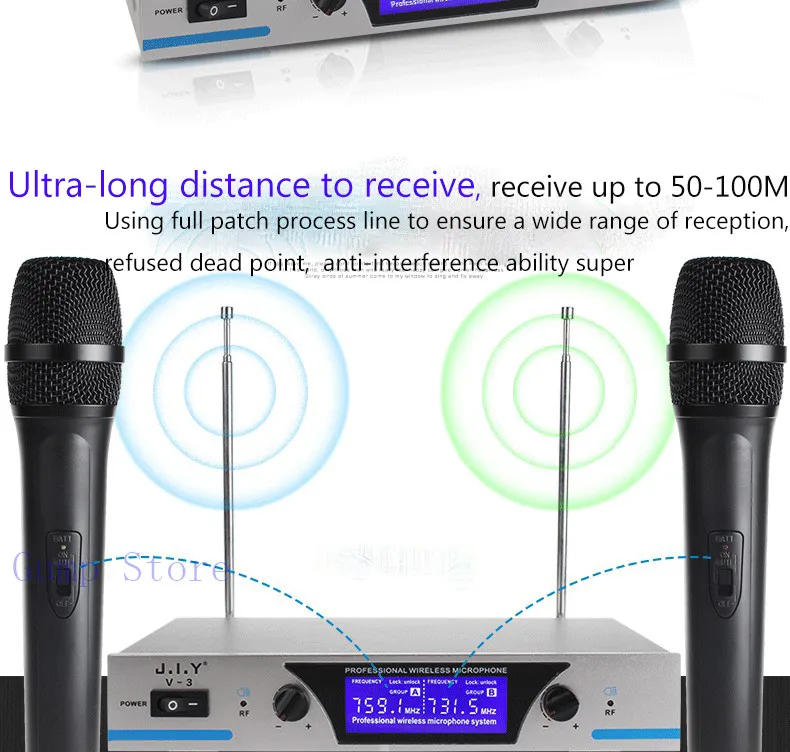 JIY профессиональный караоке двойной беспроводной микрофонный микшер радио Ручной HIFI микрофон студия для караоке компьютер конференц микрофон