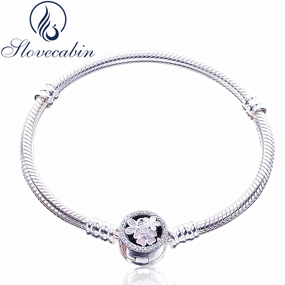 

Slovecabin Classic 925 Sterling Silver Poetic Blooms CZ Clasp Bracelets For Women Pulseras Mujer Vintage Silver 925 Jewelry
