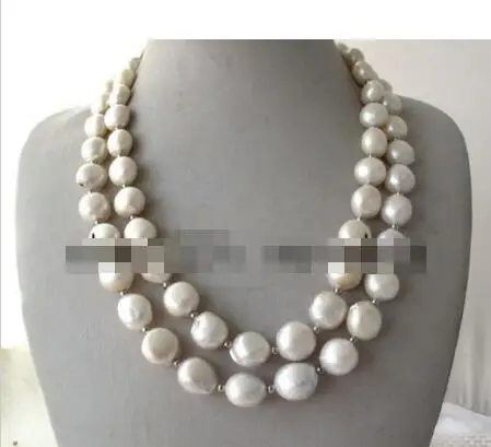 FREE SHIPPING>>> FREE SHIPPING>>> Double White Unusual Baroque Keshi KEISHI Freshwater Pearl Necklace 