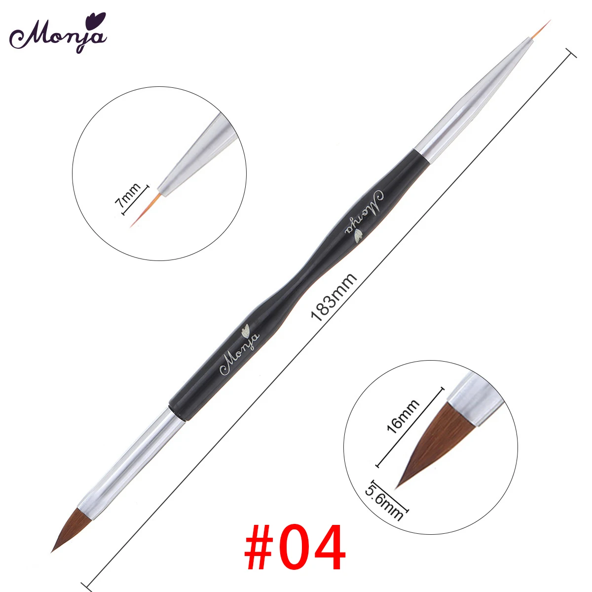 Monja, двойная кисть для дизайна ногтей, акриловая, УФ-гель, жидкая пудра, гравировка, расширение, строитель с подкладкой, ручка для рисования, инструмент для маникюра - Цвет: SKU003319-silver