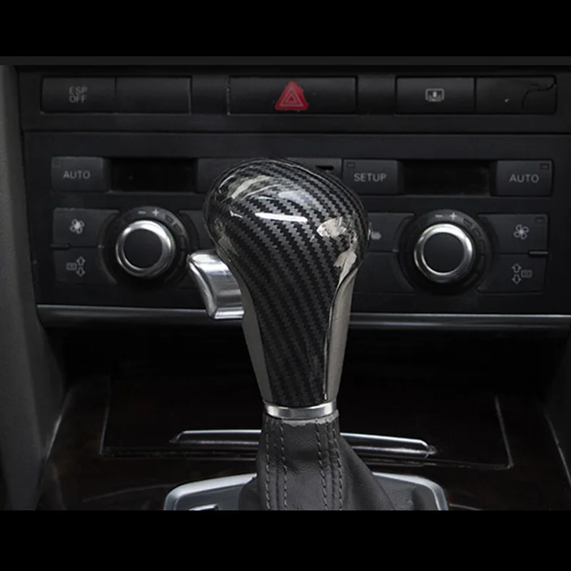 Углеродное волокно, стильная ручка переключения передач, накладка на головку, наклейка для Audi A6 C6 A4 B7 A5 Q5 Q7 LHD, автоматическая накладка переключения передач