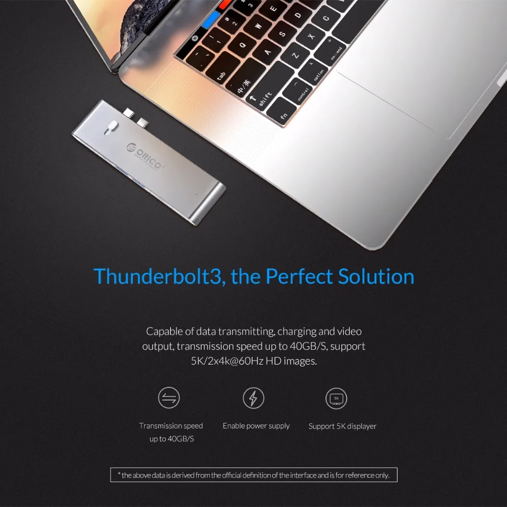 ORICO USB C концентратор двойной тип C к Мульти USB 3,0 HDMI TF/SD 60 Вт PD зарядный адаптер Thunderbolt 3 док USB разветвитель для MacBook Pro