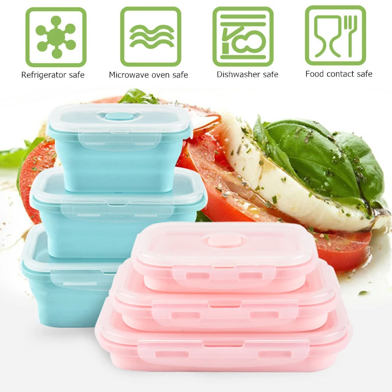 

3Pcs/Set Collapsible Silicone Lunch Box Food Fruit Storage Container Portable Bento Box Safe Kitchen Microwave School Lunchbox
