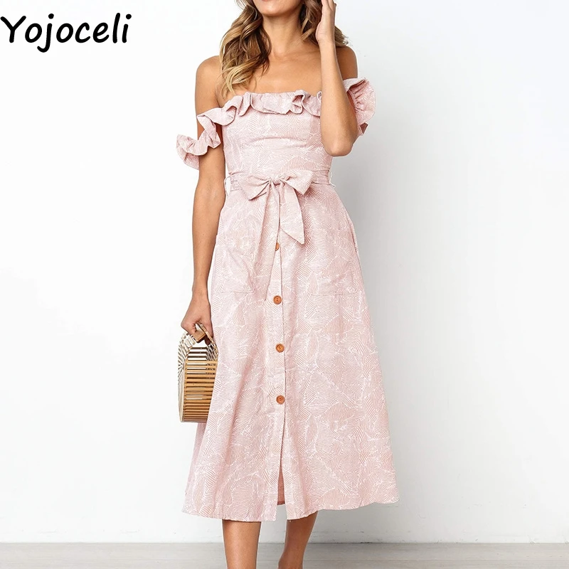 Женское длинное платье с оборками Yojoceli элегантное пляжное Бохо открытыми