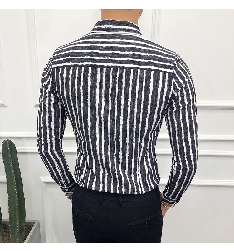 Качество мужские рубашки Мода 2018 Осень Slim Fit Striped Повседневная рубашка Для мужчин с длинным рукавом Бизнес нежный Для мужчин рубашки для Для