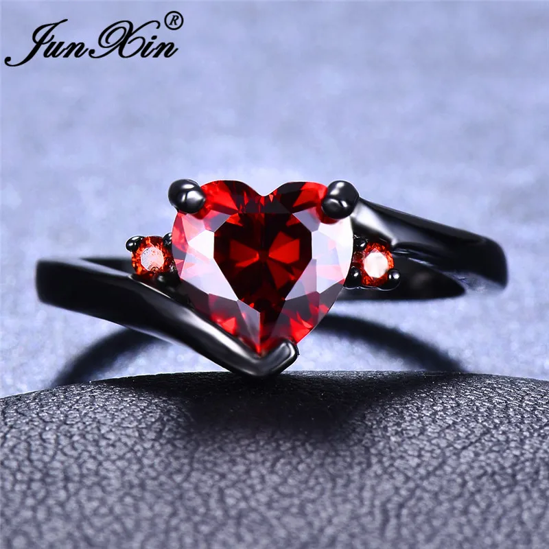 JUNXIN Rainbow Zircon Heart Rings For Women White Gold/Black Gold Filled Purple Blue White Blue Fire Opal Ring Female Wedding CZ