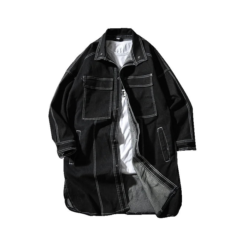 

Men's Fashion Denim Long Trench Denim Hip-Hop Coats & Jackets New Male Solid Outwear Long Cowboy Jackets Denim Trench