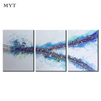 

Handpainted Pictures 3 P Abstract blue line Oil Painting On Canvas Handmade Picture Decor Modular Wall Art For Room Unframed