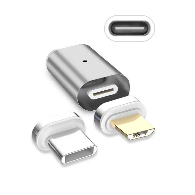 Магнитный переходник типа C для Micro USB+ type C для быстрой зарядки для samsung Huawei Xiaomi HTC Android - Цвет: Серебристый