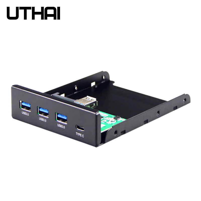 

UTHAI G08 3.5 Inch USB3.0 Built-in 4 Port HUB TYPE-C hub USB3.0 Front Panel Combo Adapter Bracket with 15 pin SATA Power Cable