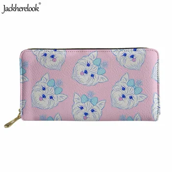 

Jackherelook Cute Cartoon Yorkshire Terrier Dog/Puppy Print Long PU Leather for Women Brand Design Credit Card Holder Pink Purse