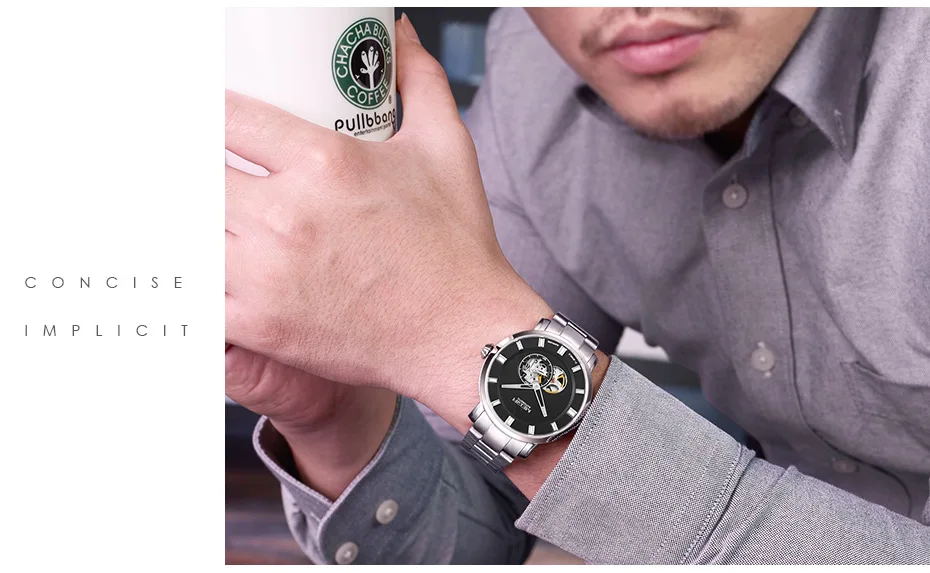 Роскошные автоматические механические часы MEGIR, мужские деловые наручные часы из нержавеющей стали, мужские часы со скелетом