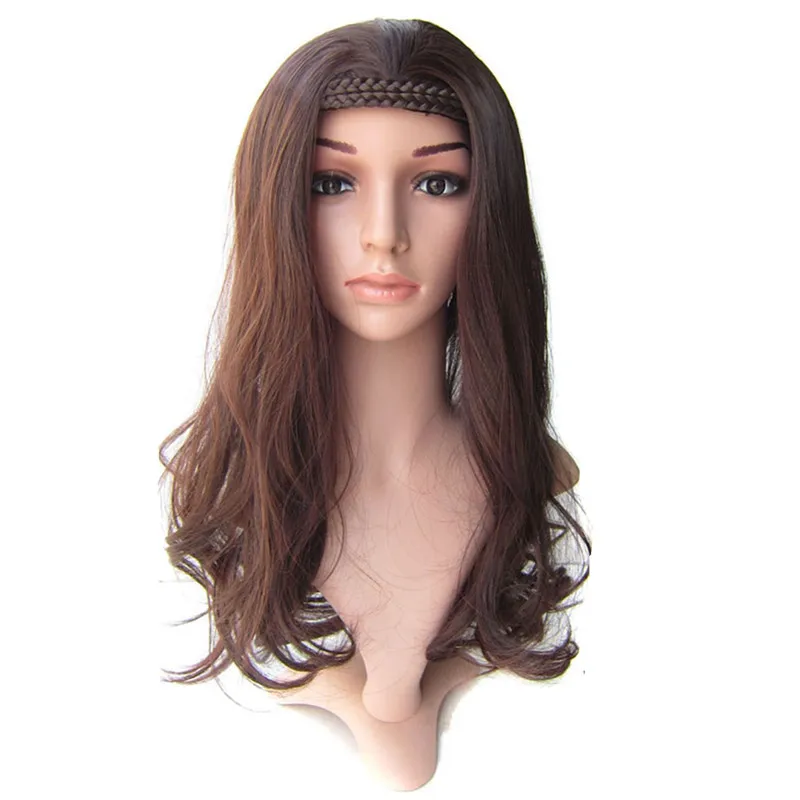 Soloowigs Wavy Half Wigs with Braided Headband High Temperature Fiber