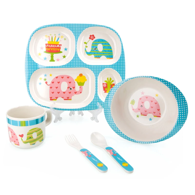 Bamboo Fiber Children Tableware Baby Dishes Kids Dinnerware Plate Bowl Cup Fork Spoon Baby Feeding Set For Toddlers Dishes Plate (3)