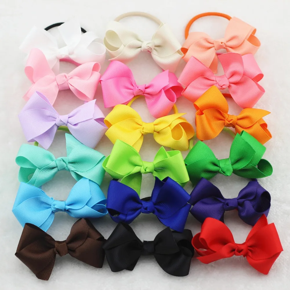 6Pcs 3" Grosgrain Ribbon Hair Bow with Colorful Elastic Hair Bands Baby Girl HairBow head ring