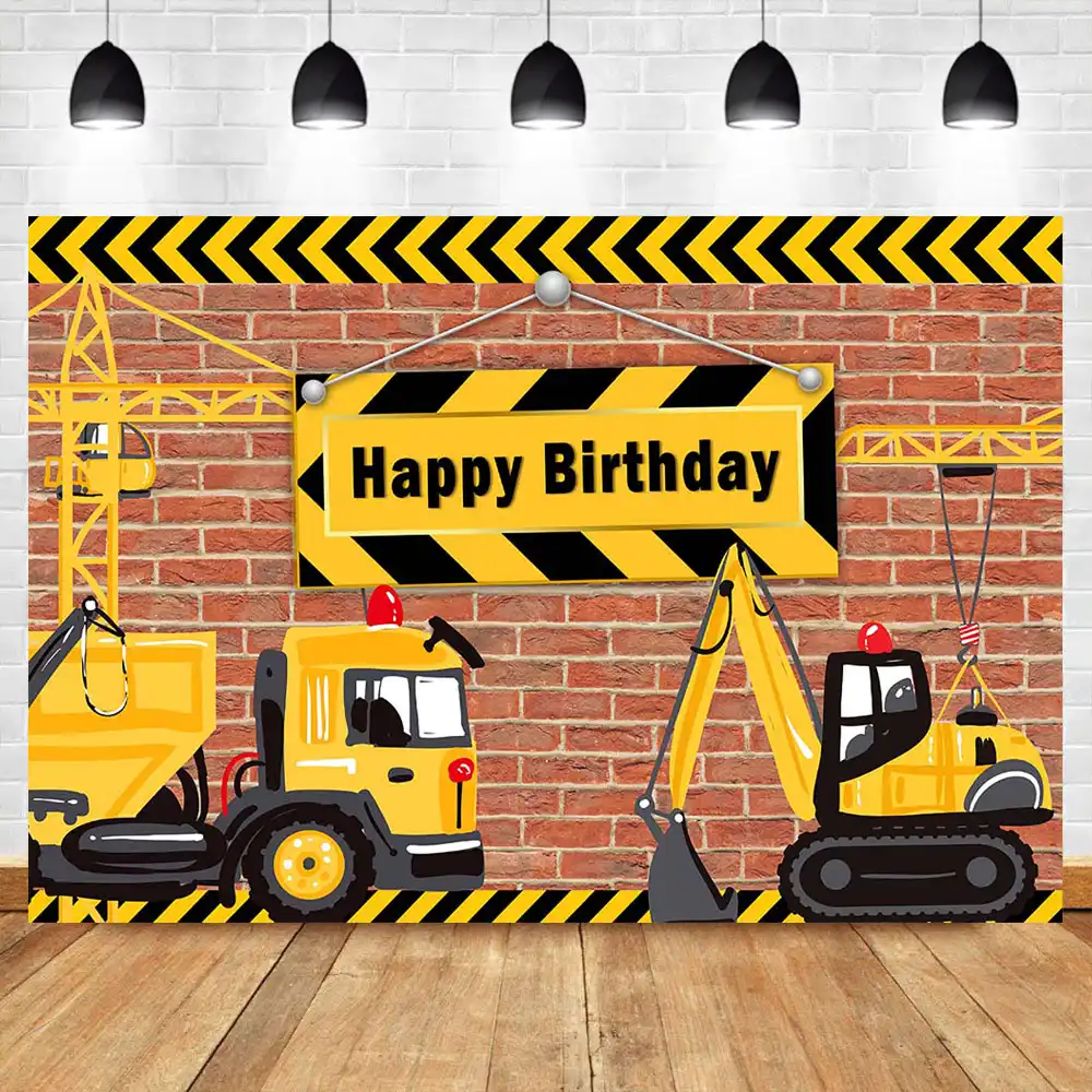 Zhy Construction Baby Shower Backdrop It/’s a Boy Construction Background Yellow Trucks and Diggers Photography Background 7x5ft Baby Shower Party Banner Decoration