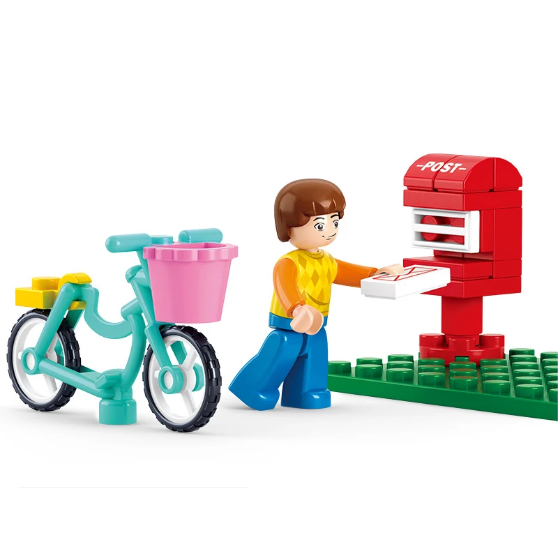 

0516 SLUBAN Girl Friends Bicycle Send A Letter Model Building Blocks Classic Enlighten Figure Toys For Children Christmas Gift