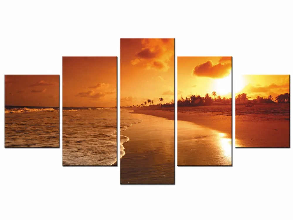 

5 Pieces Sunset Sea Canvas Painting Cuadros Home Decoration Wall Art Picture For Living Room Modern Prints Framed J009-007