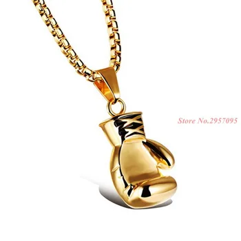 

Couple Biker Boxing Gloves Design Pendant Necklace+square Box Chain Stainless Steel Gold Colour Jewelry Free Shipping