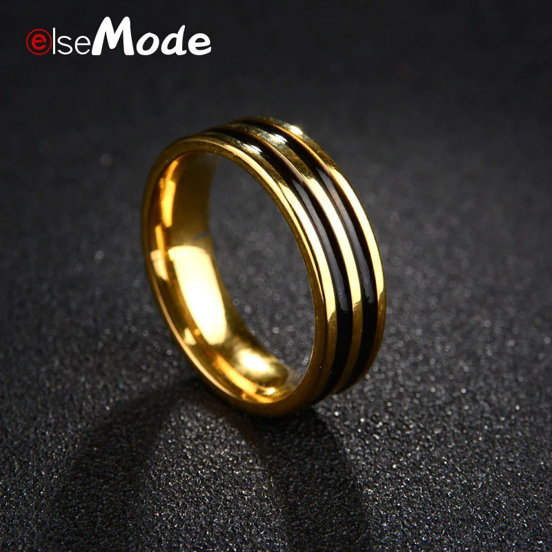 ELSEMODE тренд две черные линии золотые кольца обручальное кольцо Винтаж для мужчин женщин ювелирные изделия аниме Anel Masculino Aneis Alliance