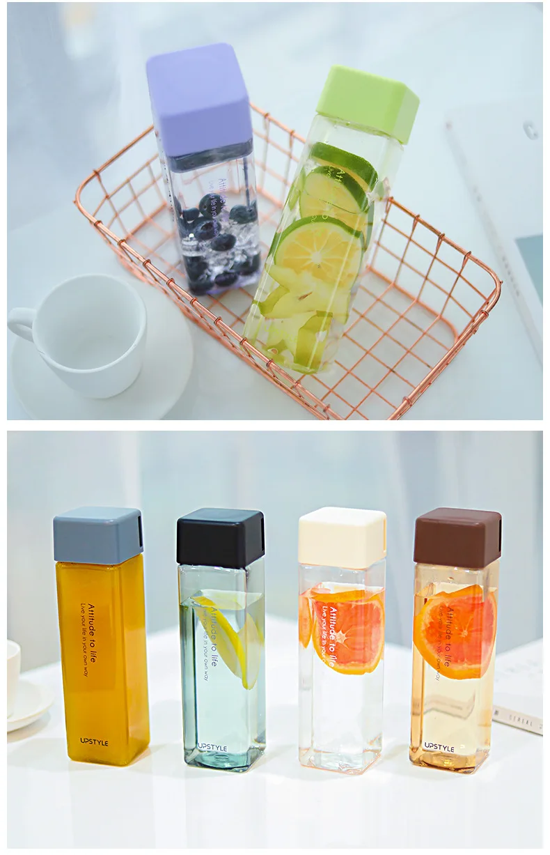 Water Bottle 480ml bpa free Square Plastic Water Bottle For Sports camping hiking Travel Portable  drinking bottles water Gifts (14)