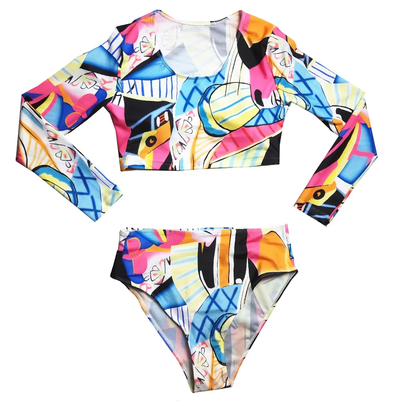 

2019 Sexy Women Tankini Set Color Block Print Crop Top High Waist Bottom Two Piece Swimsuit Swimwear Bathing Suit Green/Red