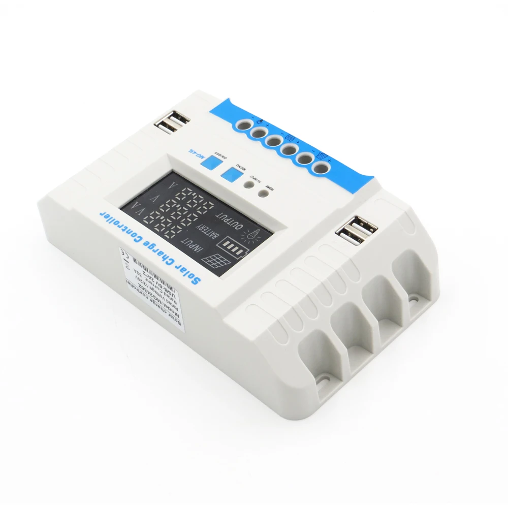 

10A/20A/30A/40A/50A/60A 24V 12V Auto Solar Panel Battery Charge Controller PWM LCD Display Solar Collector Regulator USB two